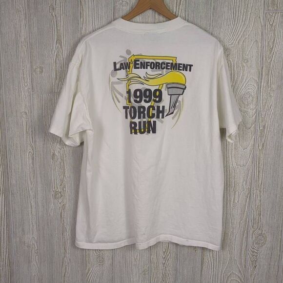 Vintage 1999 Oneita Men’s XL Law Enforcement Torch Run Vermont T-Shirt White - Picture 3 of 6